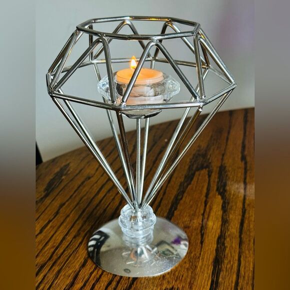 Other - Candle holder Geometric Silver and Crystal Tea light suspended